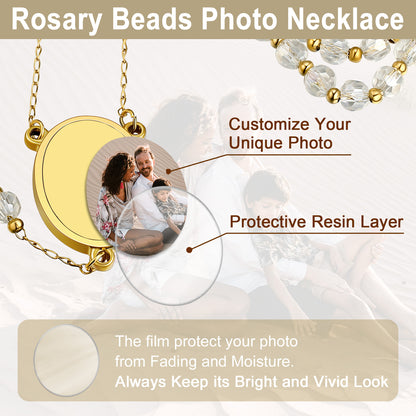 Personalized Photo Rosary Beads Cross Necklace With Picture for Women Men