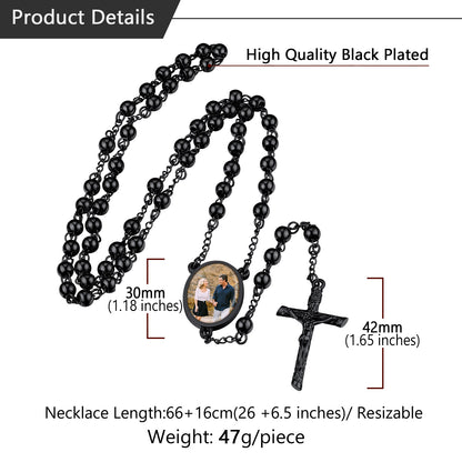 Customized Rosary Beads Cross Necklace with Picture for Women Men