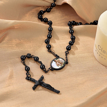 Customized Rosary Beads Cross Necklace with Picture for Women Men