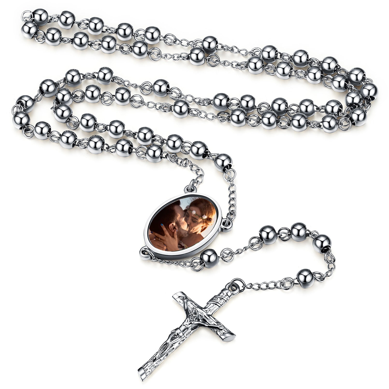 Customized Rosary Beads Cross Necklace with Picture for Women Men