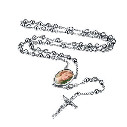 Customized Rosary Beads Cross Necklace with Picture for Women Men