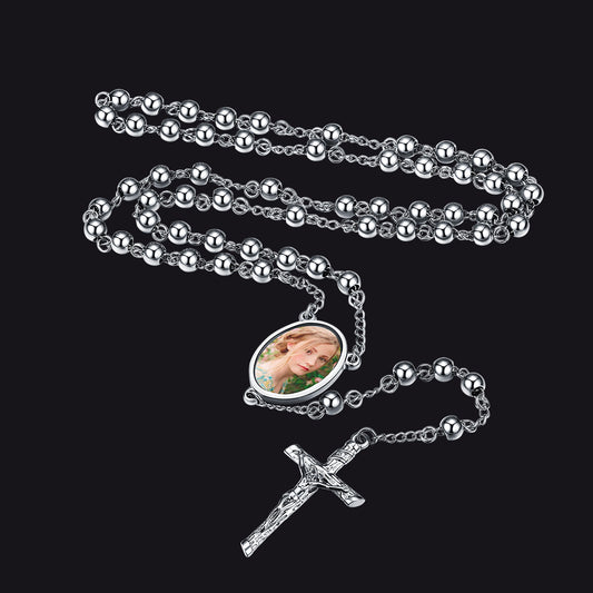 Customized Rosary Beads Cross Necklace with Picture for Women Menimg