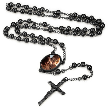 Customized Rosary Beads Cross Necklace with Picture for Women Men