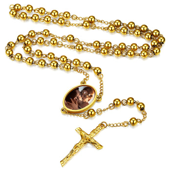 Customized Rosary Beads Cross Necklace with Picture for Women Men