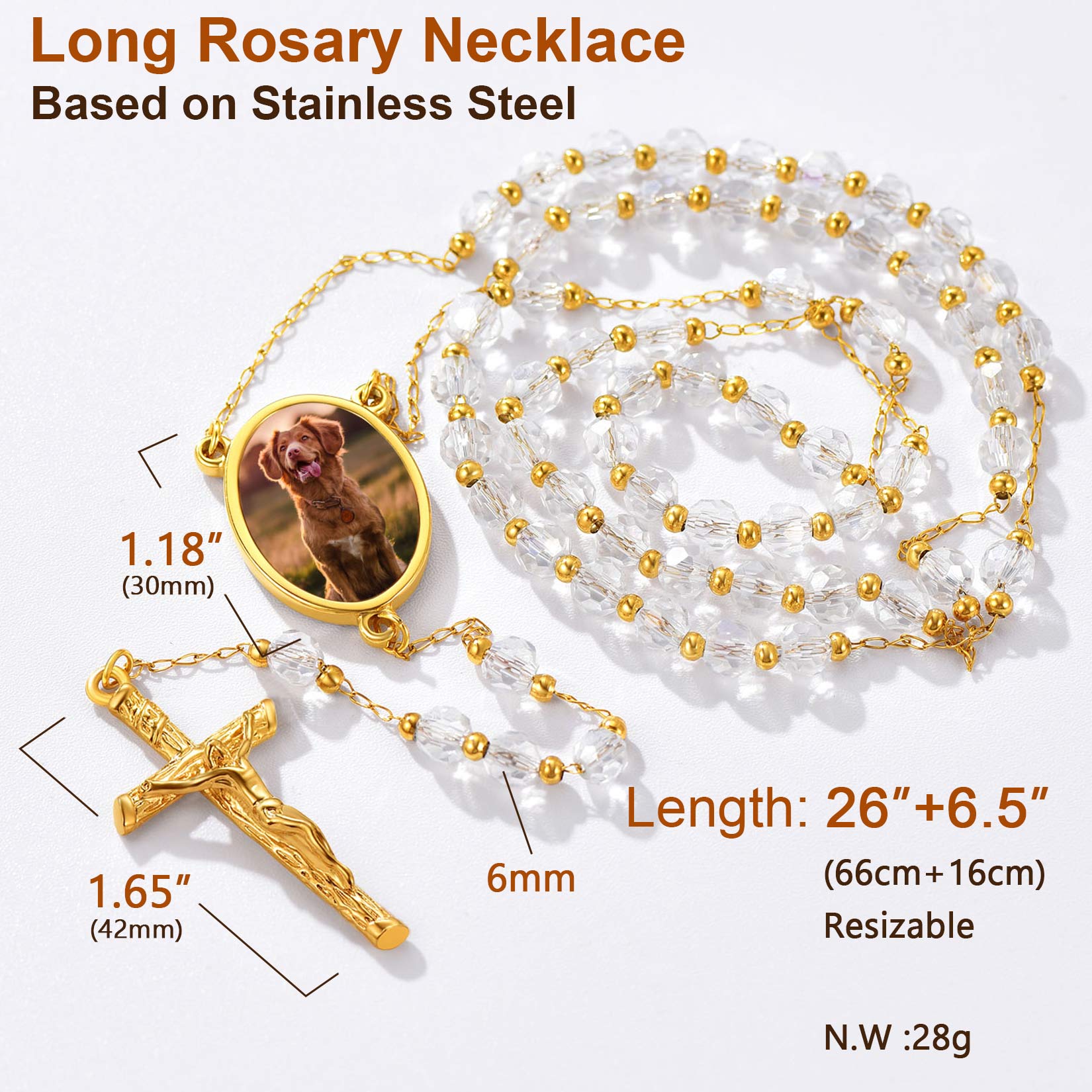 Personalized Photo Rosary Beads Cross Necklace With Picture for Women Men