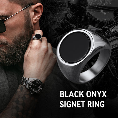 FaithHeart Round Black Onyx Signet Ring for Men FaithHeart