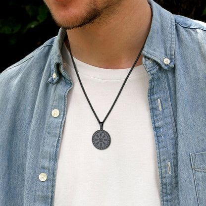 Viking Norse Runes Compass Necklace Amulet Pendant for Men