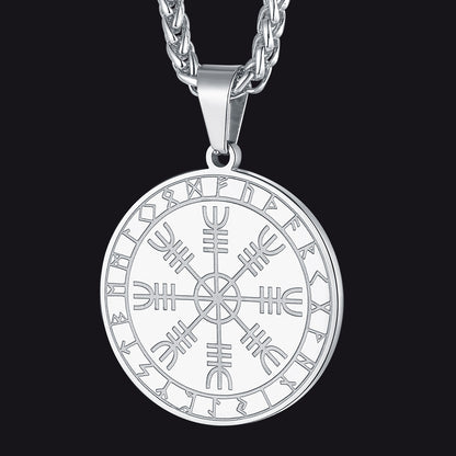 Viking Norse Runes Compass Necklace Amulet Pendant for Men