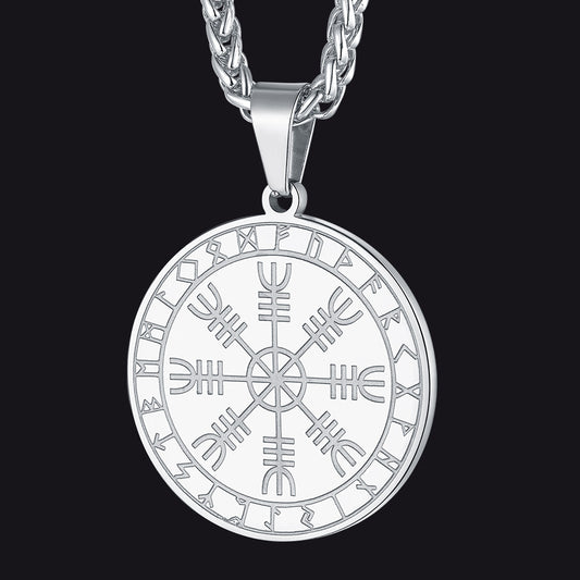 Viking Norse Runes Compass Necklace Amulet Pendant for Men