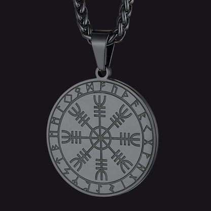 Viking Norse Runes Compass Necklace Amulet Pendant for Men