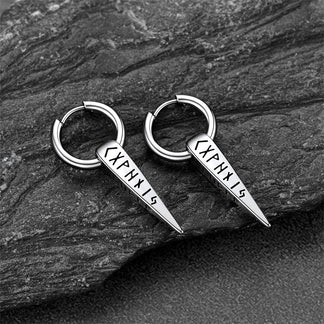 Norse Viking Runes Spike Dangle Earrings For Men Women – FaithHeart Jewelry