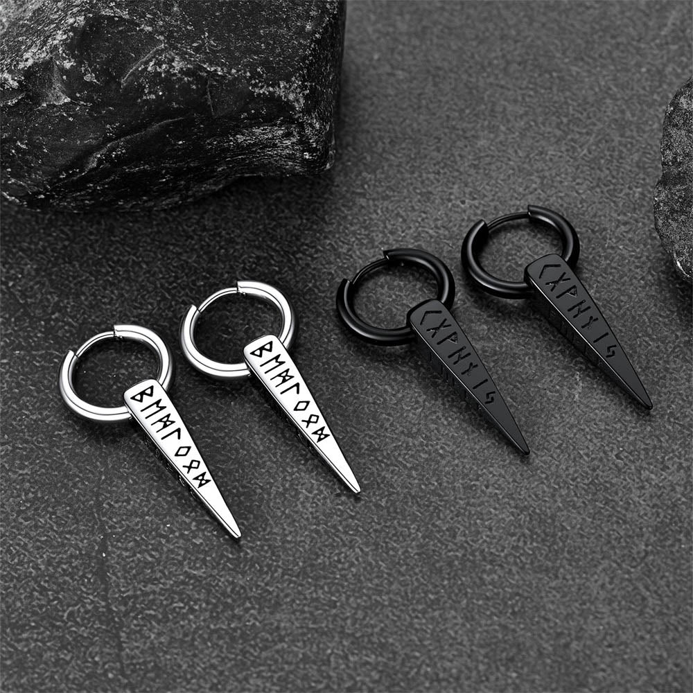 Men's Viking Rune Earrings | Stainless Steel Hoops – FaithHeart Jewelry
