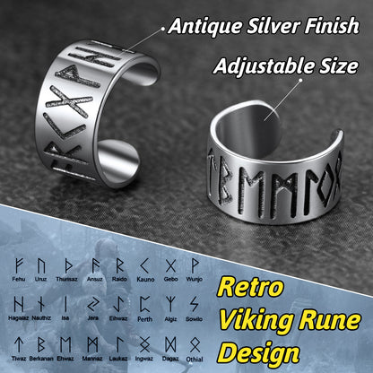 Norse Viking Runes Ear Cuff Earrings for Men in Sterling Silver