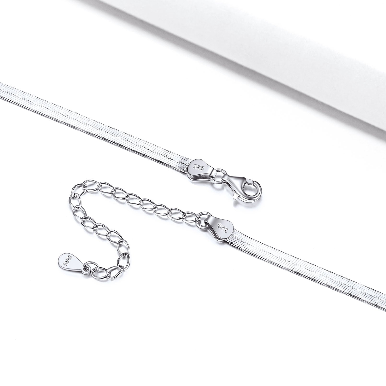 925 Sterling Silver Herringbone Flat Chain Anklets 