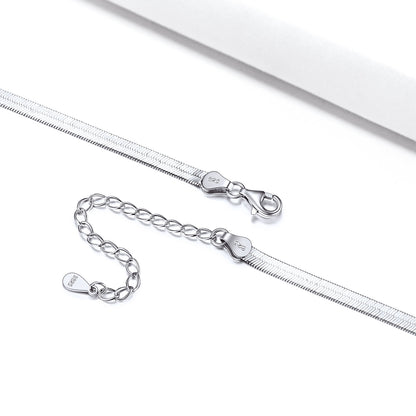 925 Sterling Silver Herringbone Flat Chain Anklets 