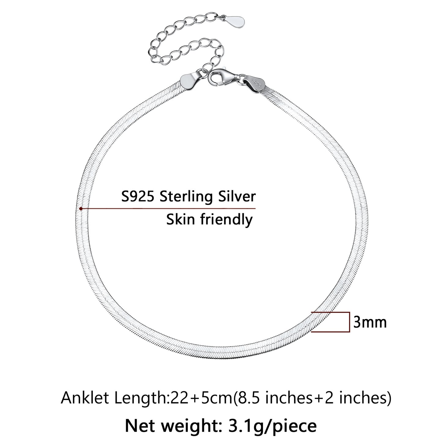 Herringbone Anklet Sizing Chart 8-10.5 Inches