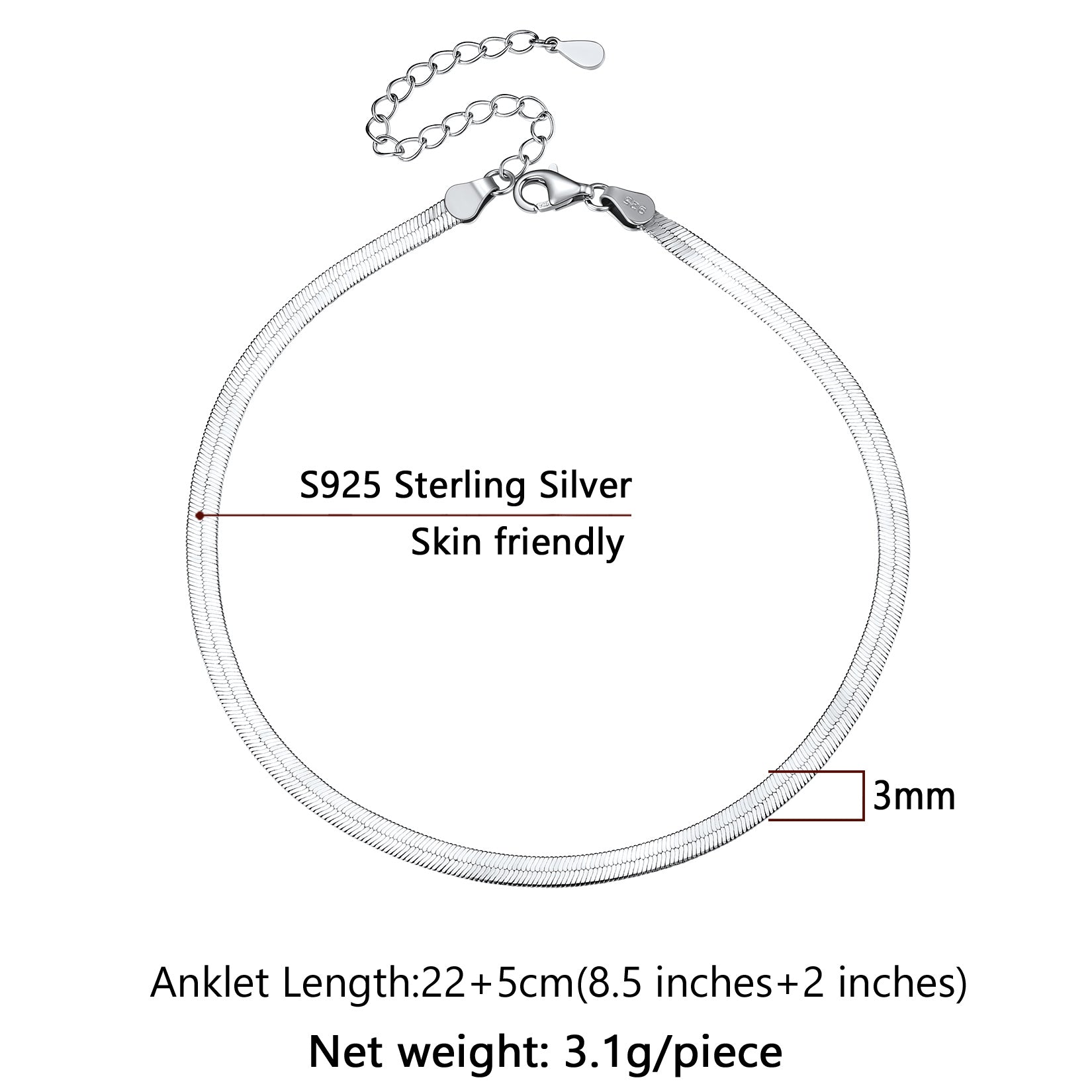 Herringbone Anklet Sizing Chart 8-10.5 Inches