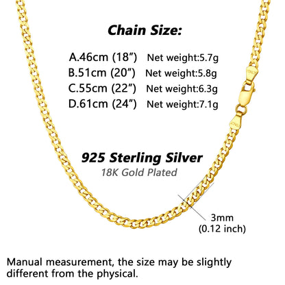 925 Sterling Silver Figaro Cuban Chain Link Necklace for Men