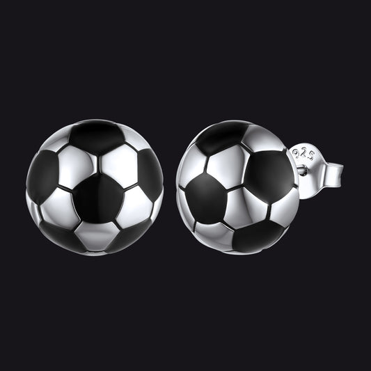 S925 Silver Sport 3D Soccer Ball Stud Earrings for Men Sport Fansimg