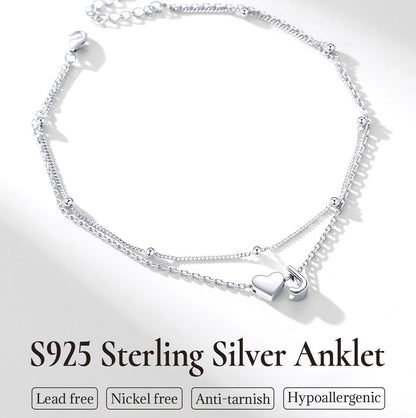   Sterling Silver Initial Heart Layered Anklet for Women