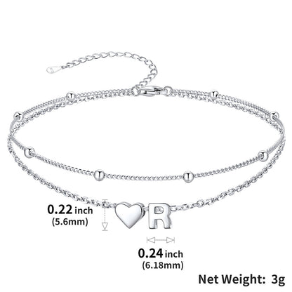  Sterling Silver Initial Heart Layered Anklet for Women
