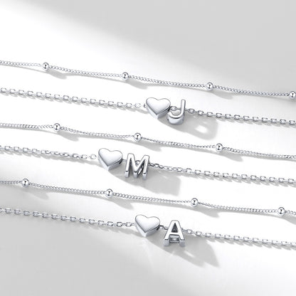   Sterling Silver Initial Heart Layered Anklet for Women