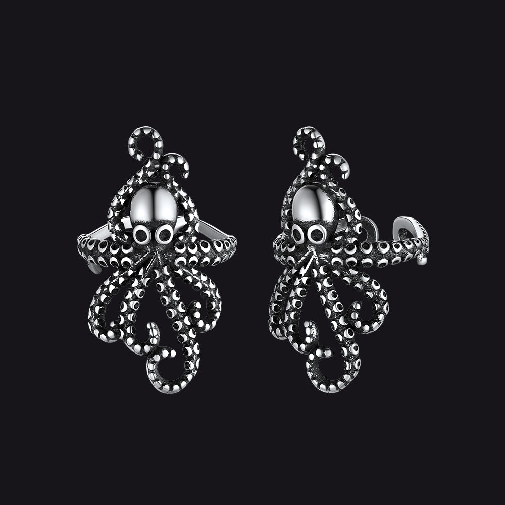 FaithHeart Sterling Silver Octopus Stud Earrings Gothic Vintage Cuff Earrings FaithHeart