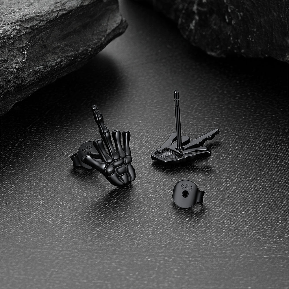 FaithHeart Punk Middle Finger Skeleton Hand Stud Earrings FaithHeart