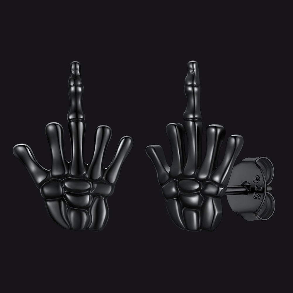 FaithHeart Punk Middle Finger Skeleton Hand Stud Earrings FaithHeart