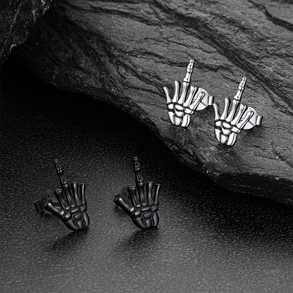FaithHeart Punk Middle Finger Skeleton Hand Stud Earrings FaithHeart