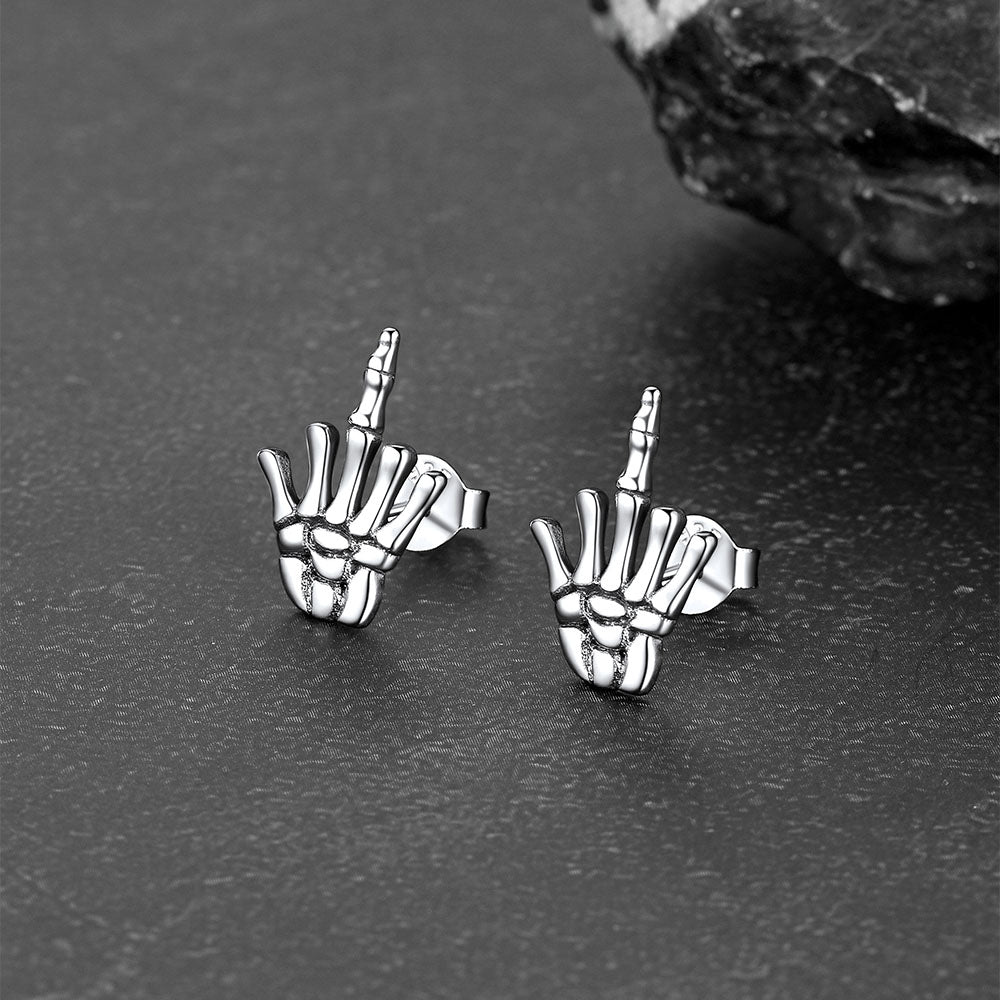 FaithHeart Punk Middle Finger Skeleton Hand Stud Earrings FaithHeart