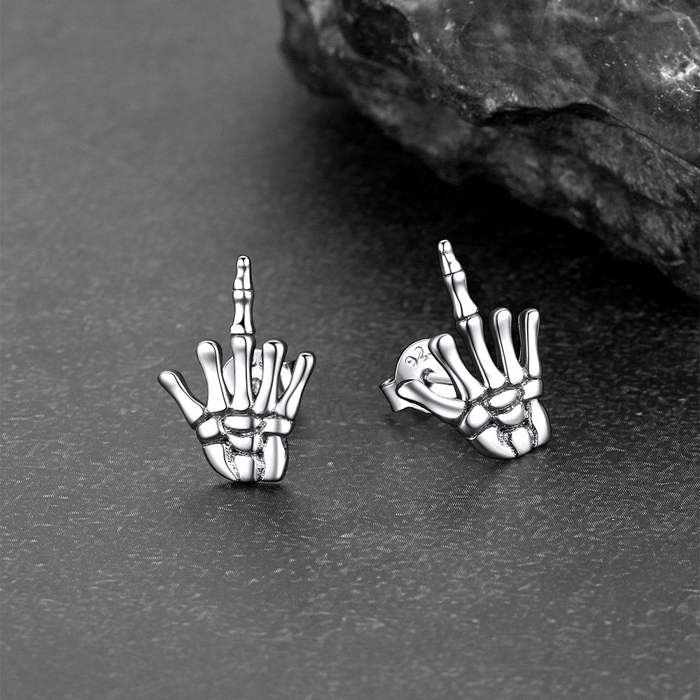 FaithHeart Punk Middle Finger Skeleton Hand Stud Earrings FaithHeart