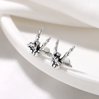 Rock Hand Skeleton Stud Earrings for Men