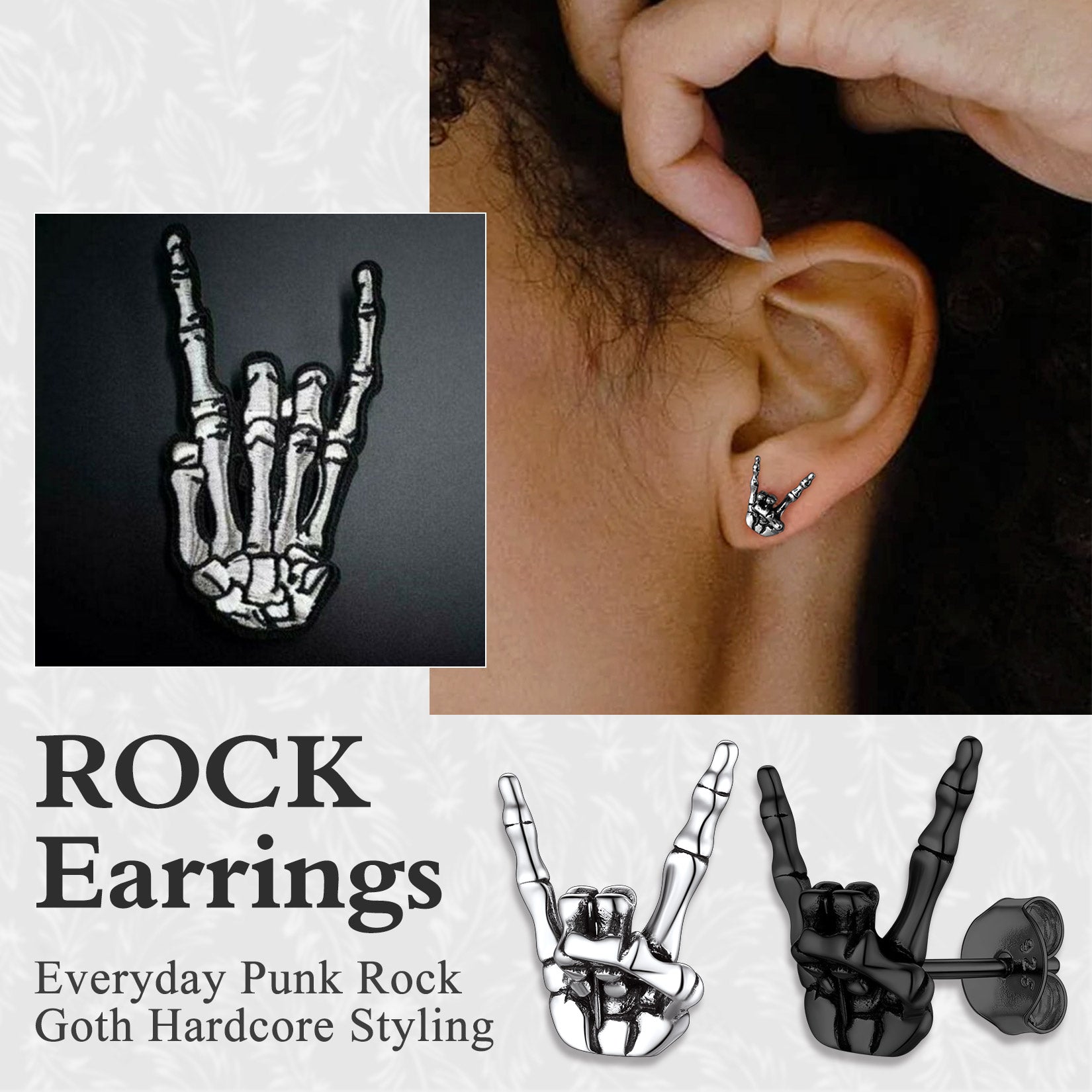 Rock Hand Skeleton Stud Earrings for Men