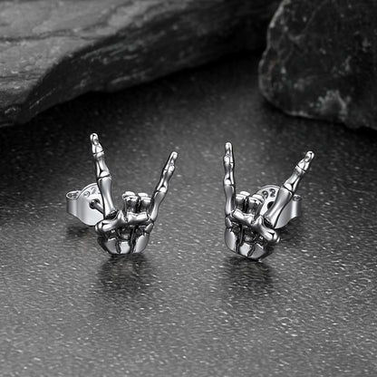 Rock Hand Skeleton Stud Earrings for Men