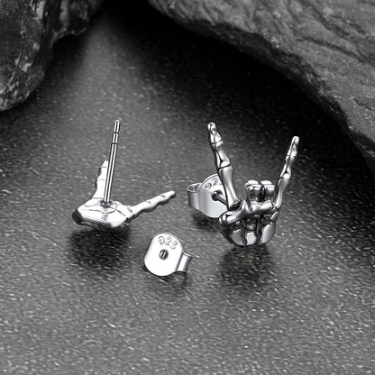 Rock Hand Skeleton Stud Earrings for Men