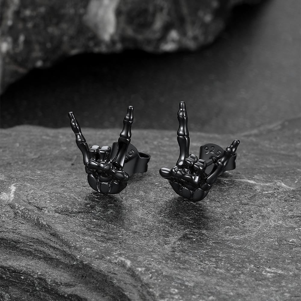 Rock Hand Skeleton Stud Earrings for Men