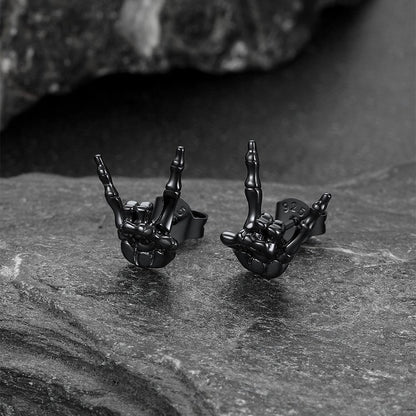 Rock Hand Skeleton Stud Earrings for Men