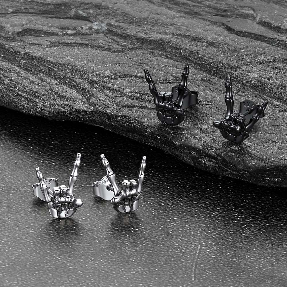 Rock Hand Skeleton Stud Earrings for Men