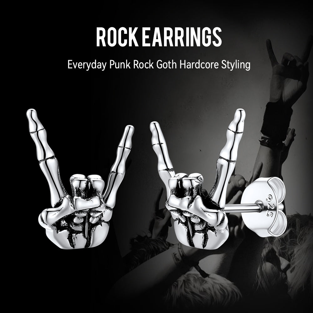 Rock Hand Skeleton Stud Earrings for Men