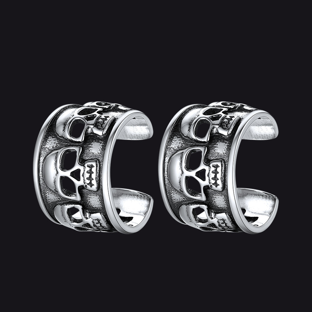 FaithHeart 925 Ear Cuffs Earrings Sterling Silver Skull Stud Earrings FaithHeart