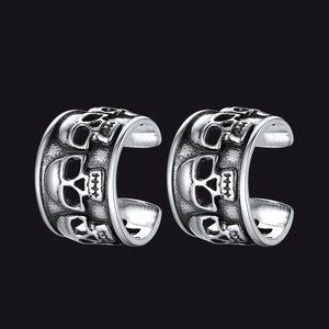 FaithHeart 925 Ear Cuffs Earrings Sterling Silver Skull Stud Earrings FaithHeart