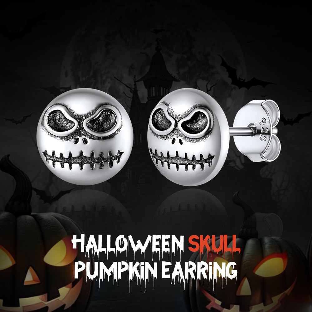 Silver Halloween Jack Skellington Stud Earrings For Men