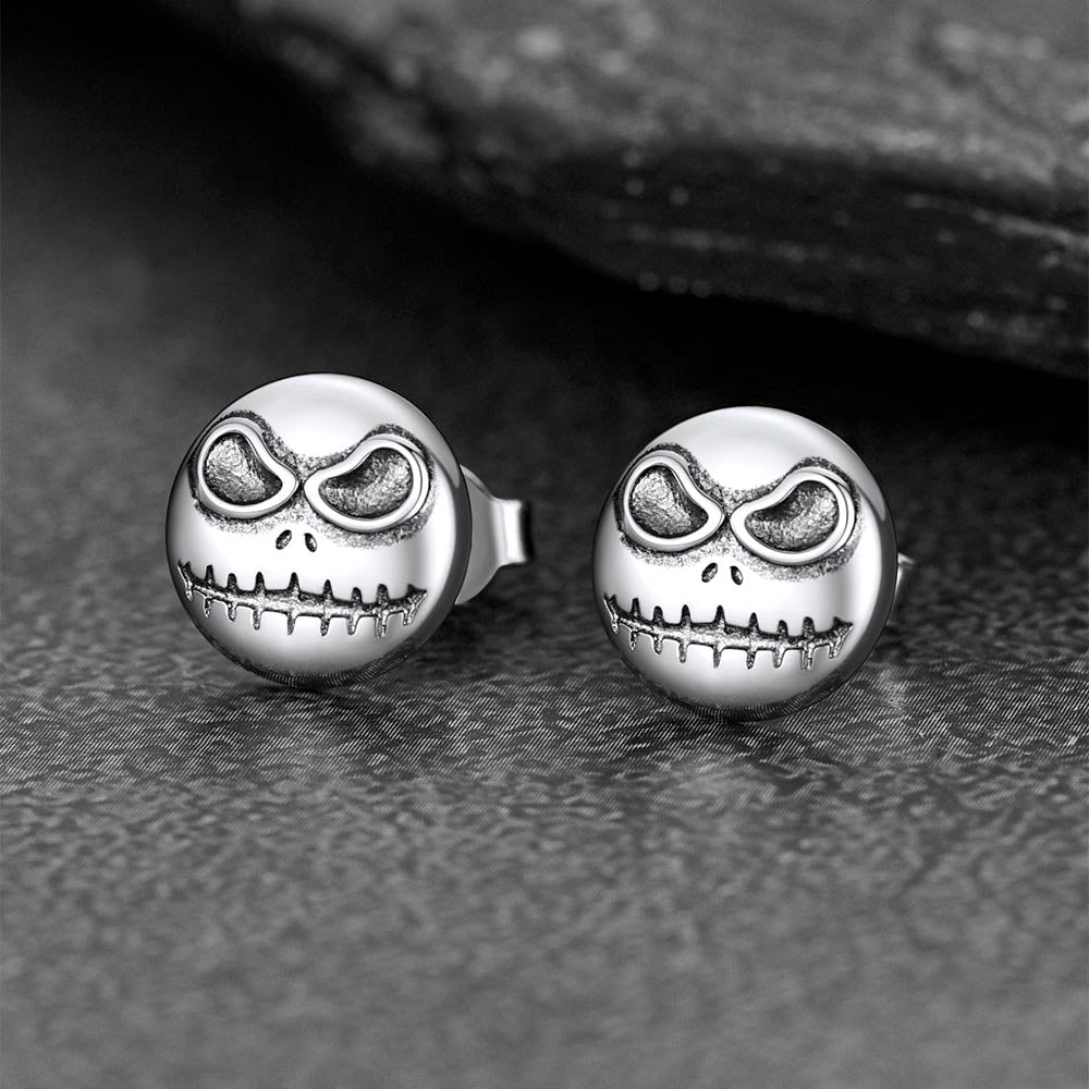 FaithHeart Silver Halloween Jack Skellington Stud Earrings For Men FaithHeart