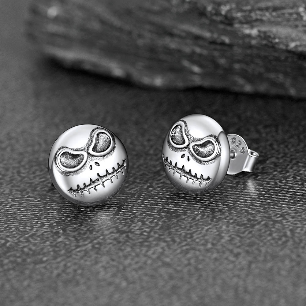 FaithHeart Silver Halloween Jack Skellington Stud Earrings For Men FaithHeart