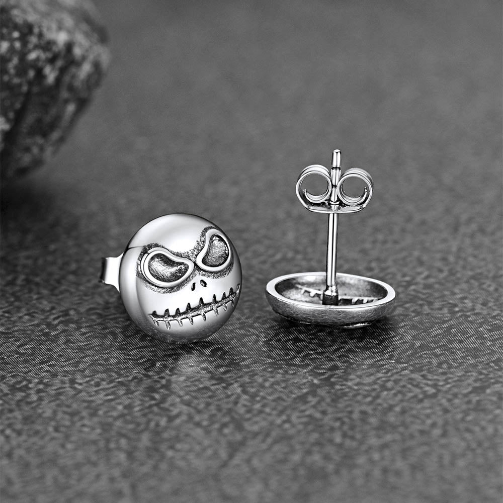 FaithHeart Silver Halloween Jack Skellington Stud Earrings For Men FaithHeart