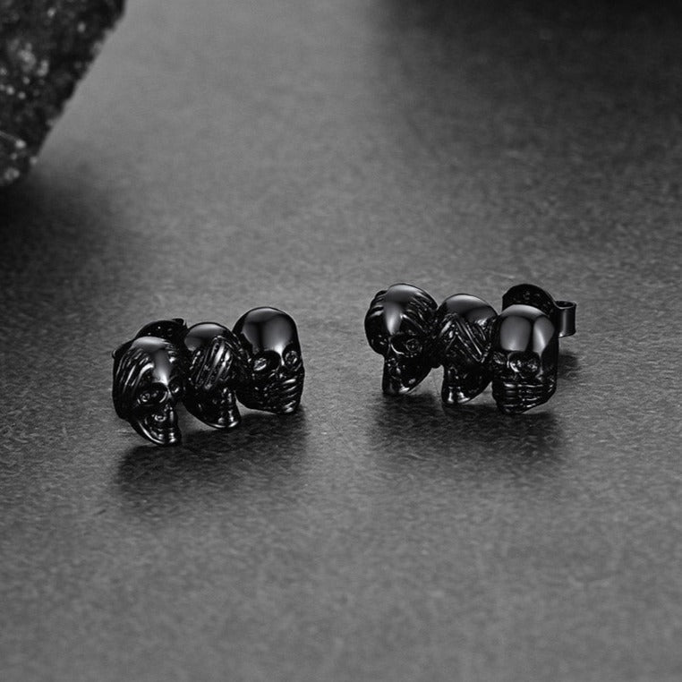 FaithHeart See No Evil, Hear No Evil, Speak No Evil Skulls Earrings For Men FaithHeart
