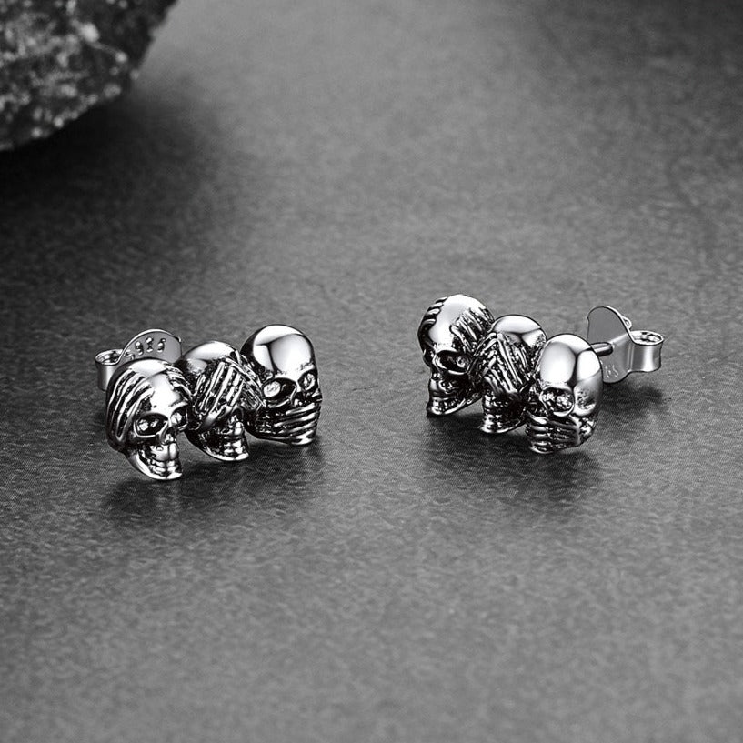 FaithHeart See No Evil, Hear No Evil, Speak No Evil Skulls Earrings For Men FaithHeart