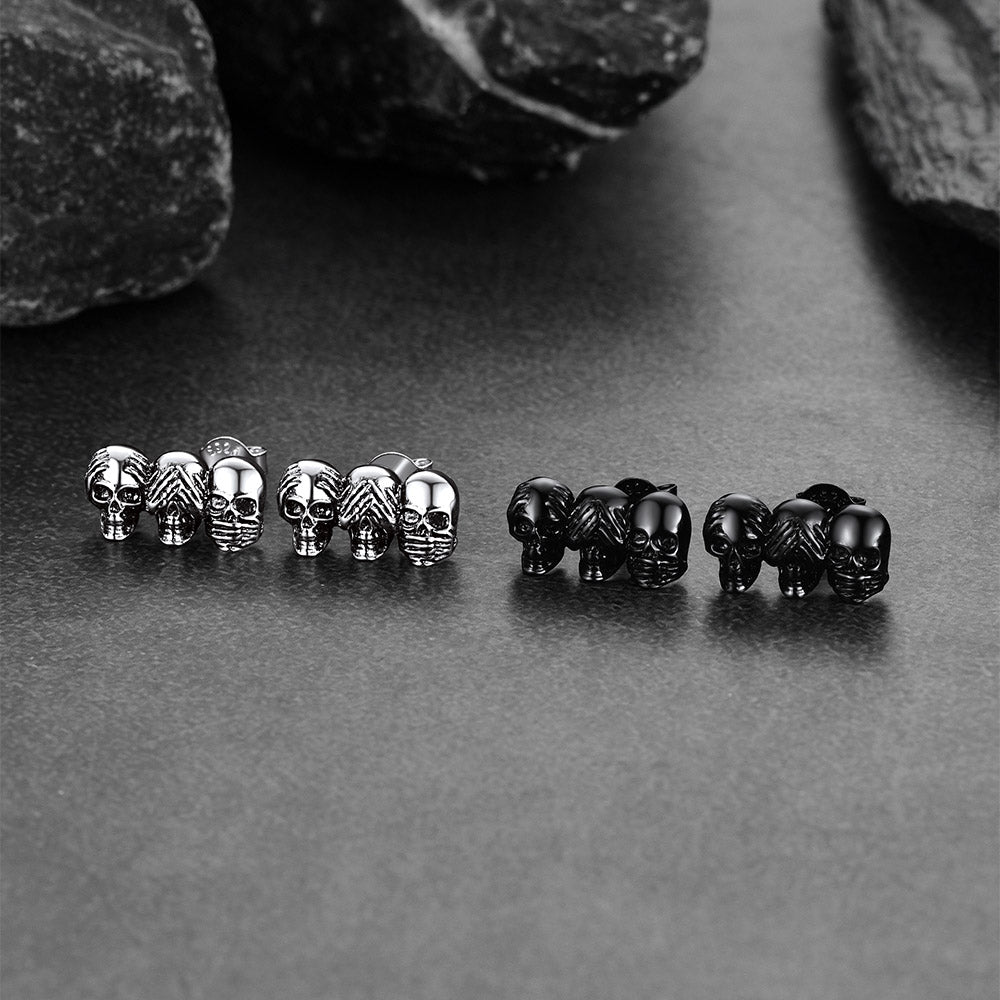 FaithHeart See No Evil, Hear No Evil, Speak No Evil Skulls Earrings For Men FaithHeart
