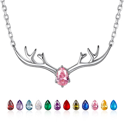 Customized Sterling Silver Antler Necklace with Birthstone For Women BIRTHSTONES JEWELRY